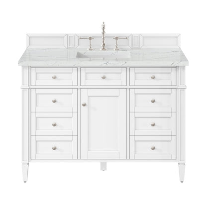 James Martin - Brittany 48" Single Vanity, Bright White w/ 3 CM Ethereal Noctis Silestone Top - 655-V48-BW-3ENC view 1