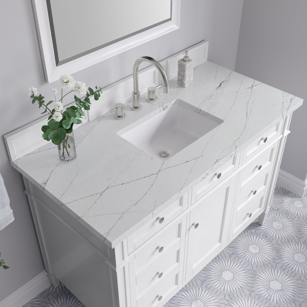 James Martin - Brittany 48" Single Vanity, Bright White w/ 3 CM Ethereal Noctis Silestone Top - 655-V48-BW-3ENC view 7