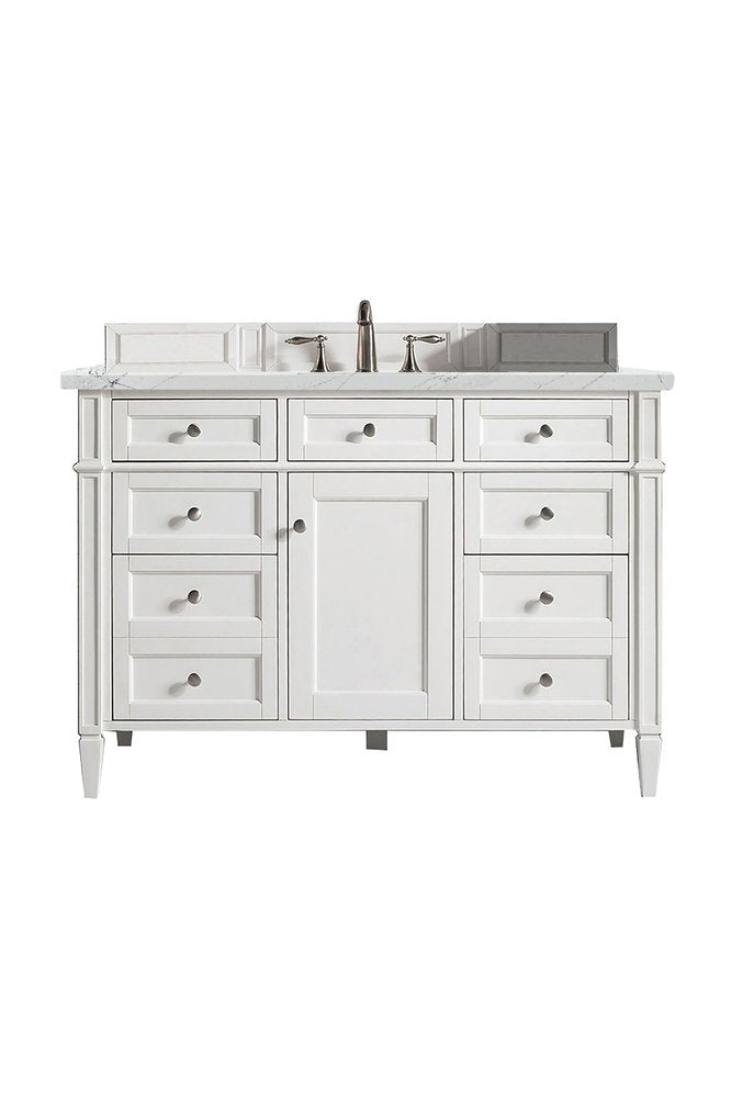 James Martin - Brittany 48" Single Vanity, Bright White w/ 3 CM Ethereal Noctis Silestone Top w/FreePower Wireless Charger - 655-V48-BW-FENC view 1