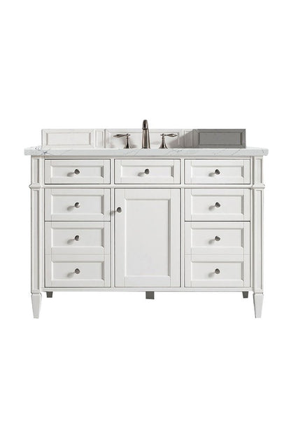 James Martin - Brittany 48" Single Vanity, Bright White w/ 3 CM Ethereal Noctis Silestone Top w/FreePower Wireless Charger - 655-V48-BW-FENC view 1