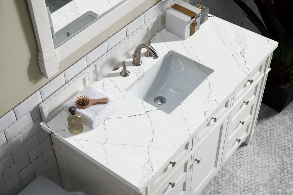 James Martin - Brittany 48" Single Vanity, Bright White w/ 3 CM Ethereal Noctis Silestone Top w/FreePower Wireless Charger - 655-V48-BW-FENC view 5