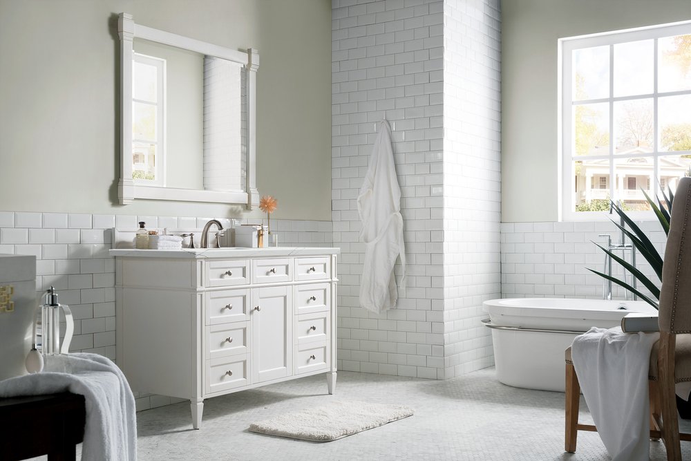 James Martin - Brittany 48" Single Vanity, Bright White w/ 3 CM Ethereal Noctis Silestone Top w/FreePower Wireless Charger - 655-V48-BW-FENC view 6