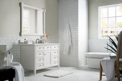 James Martin - Brittany 48" Single Vanity, Bright White w/ 3 CM Ethereal Noctis Silestone Top w/FreePower Wireless Charger - 655-V48-BW-FENC view 6