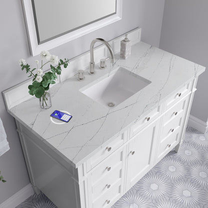 James Martin - Brittany 48" Single Vanity, Bright White w/ 3 CM Ethereal Noctis Silestone Top w/FreePower Wireless Charger - 655-V48-BW-FENC view 9