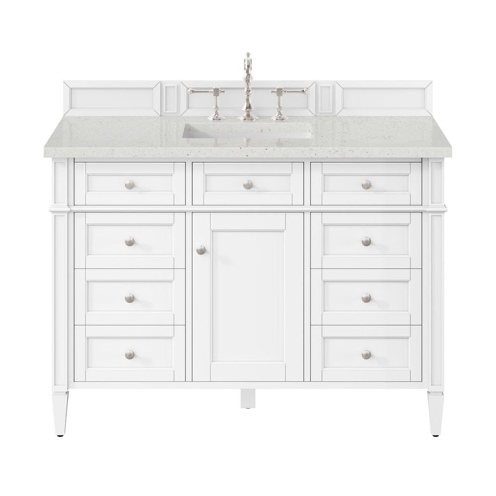 James Martin - Brittany 48" Single Vanity, Bright White w/ 3 CM Lime Delight Silestone Top - 655-V48-BW-3LDL view 1
