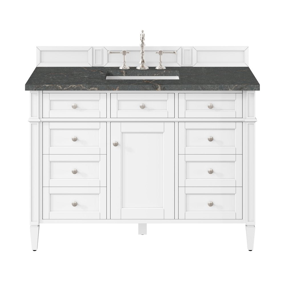 James Martin - Brittany 48" Single Vanity, Bright White w/ 3 CM Parisien Bleu Silestone Top - 655-V48-BW-3PBL view 1