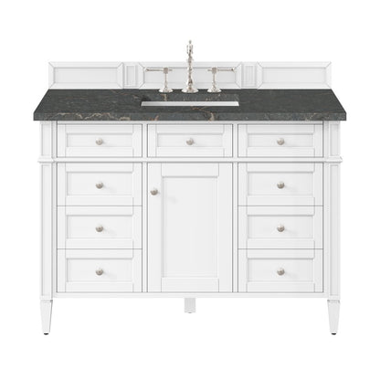 James Martin - Brittany 48" Single Vanity, Bright White w/ 3 CM Parisien Bleu Silestone Top - 655-V48-BW-3PBL view 1