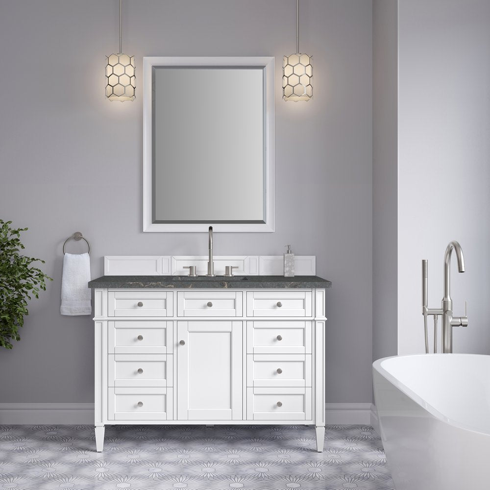 James Martin - Brittany 48" Single Vanity, Bright White w/ 3 CM Parisien Bleu Silestone Top - 655-V48-BW-3PBL view 3