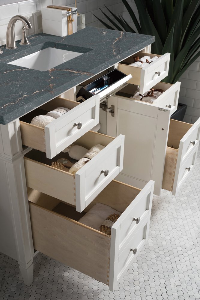 James Martin - Brittany 48" Single Vanity, Bright White w/ 3 CM Parisien Bleu Silestone Top - 655-V48-BW-3PBL view 5