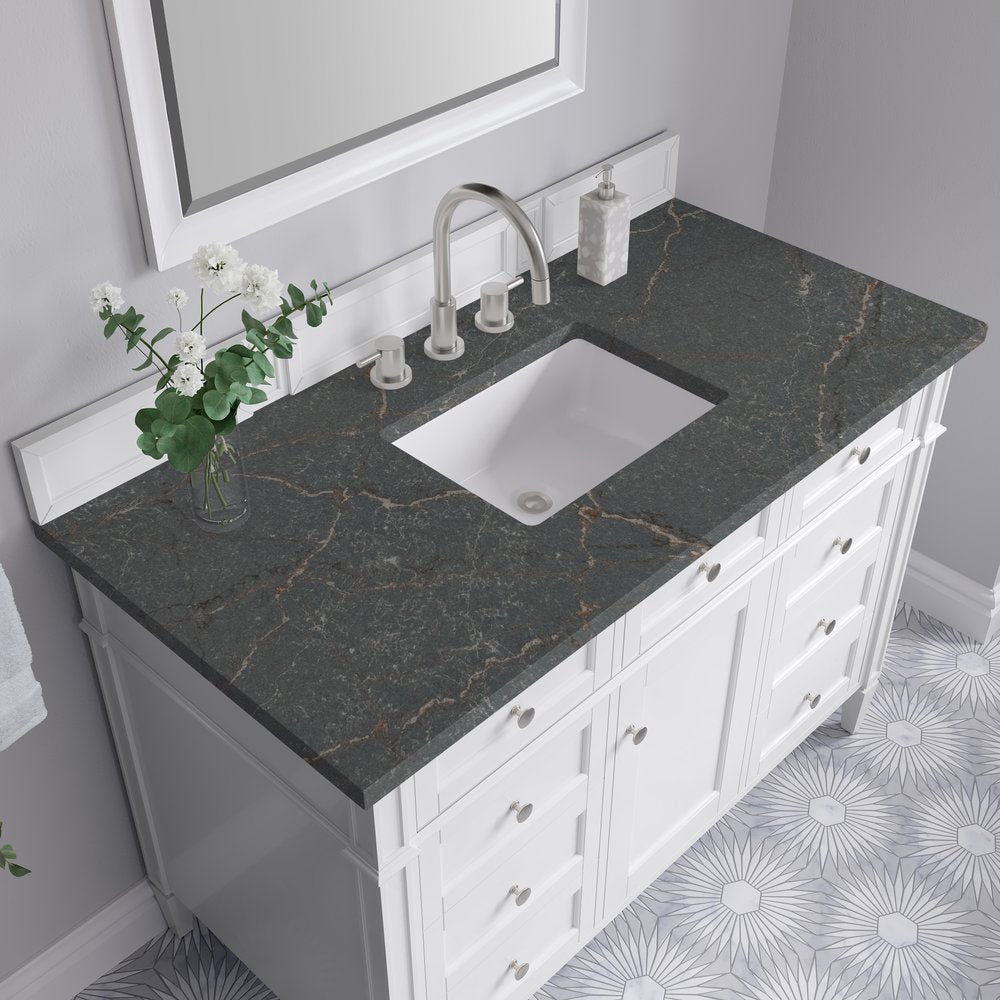 James Martin - Brittany 48" Single Vanity, Bright White w/ 3 CM Parisien Bleu Silestone Top - 655-V48-BW-3PBL view 7