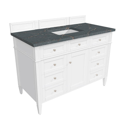 James Martin - Brittany 48" Single Vanity, Bright White w/ 3 CM Parisien Bleu Silestone Top - 655-V48-BW-3PBL view 8