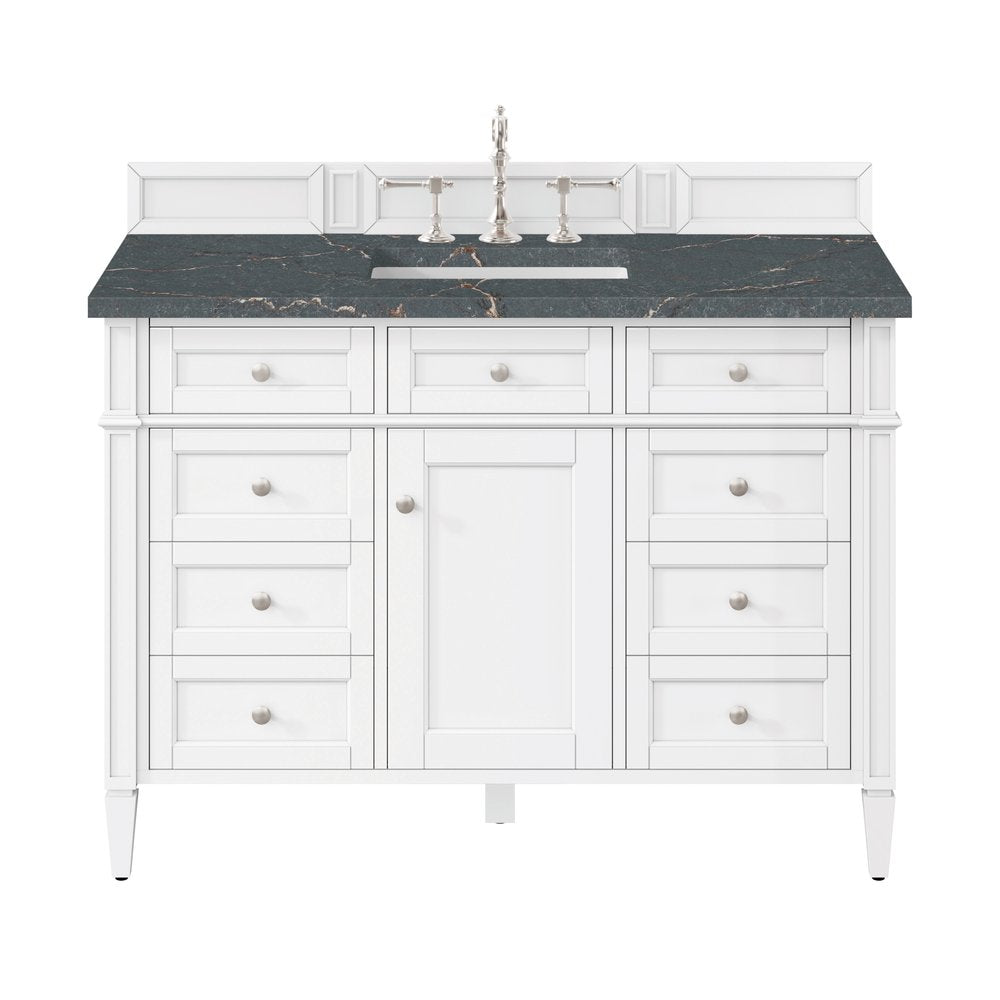 James Martin - Brittany 48" Single Vanity, Bright White w/ 3 CM Parisien Bleu Silestone Top w/FreePower Wireless Charger - 655-V48-BW-FPBL view 1