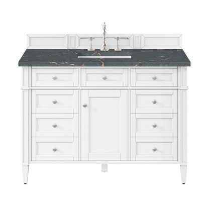 James Martin - Brittany 48" Single Vanity, Bright White w/ 3 CM Parisien Bleu Silestone Top w/FreePower Wireless Charger - 655-V48-BW-FPBL view 1