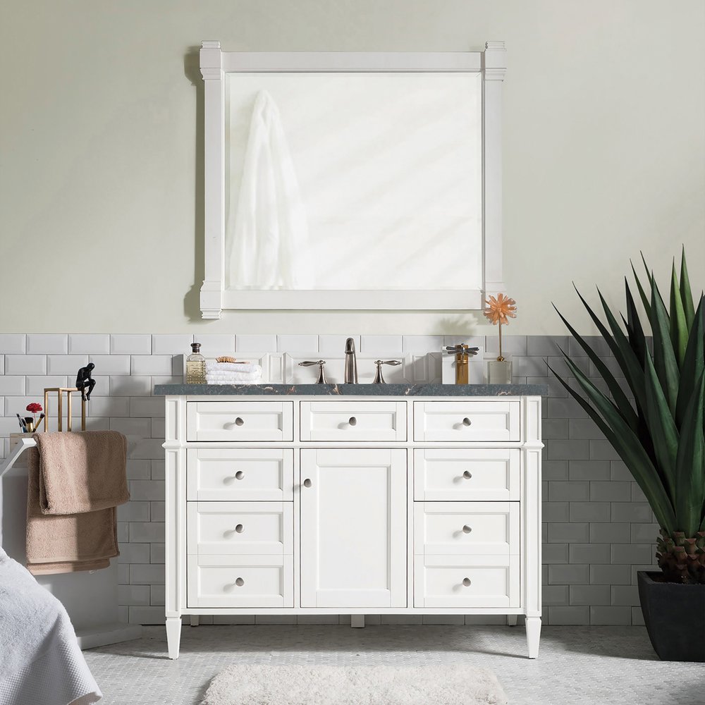James Martin - Brittany 48" Single Vanity, Bright White w/ 3 CM Parisien Bleu Silestone Top w/FreePower Wireless Charger - 655-V48-BW-FPBL view 4
