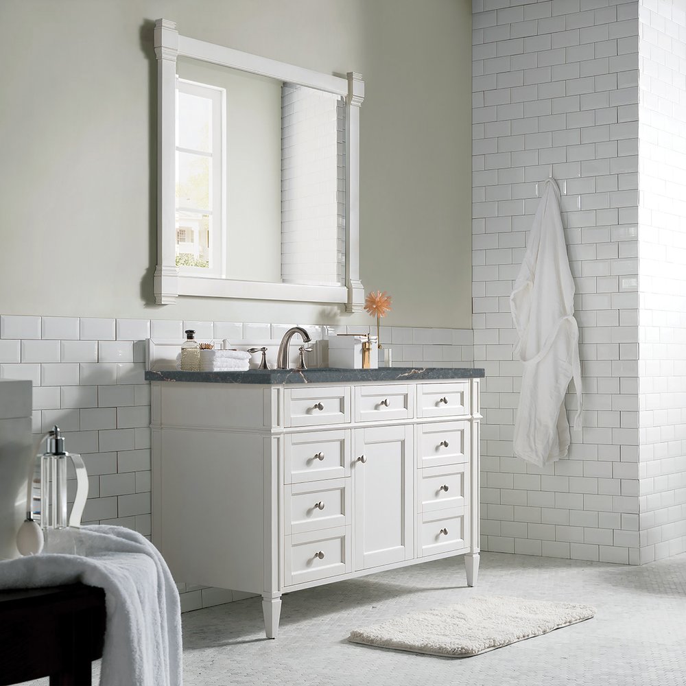 James Martin - Brittany 48" Single Vanity, Bright White w/ 3 CM Parisien Bleu Silestone Top w/FreePower Wireless Charger - 655-V48-BW-FPBL view 5