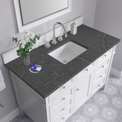James Martin - Brittany 48" Single Vanity, Bright White w/ 3 CM Parisien Bleu Silestone Top w/FreePower Wireless Charger - 655-V48-BW-FPBL view 8