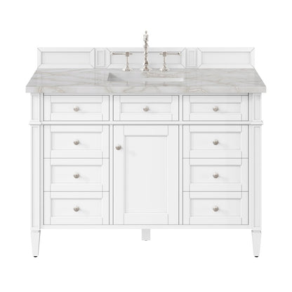 James Martin - Brittany 48" Single Vanity, Bright White w/ 3 CM Victorian Silver Silestone Top - 655-V48-BW-3VSL view 1