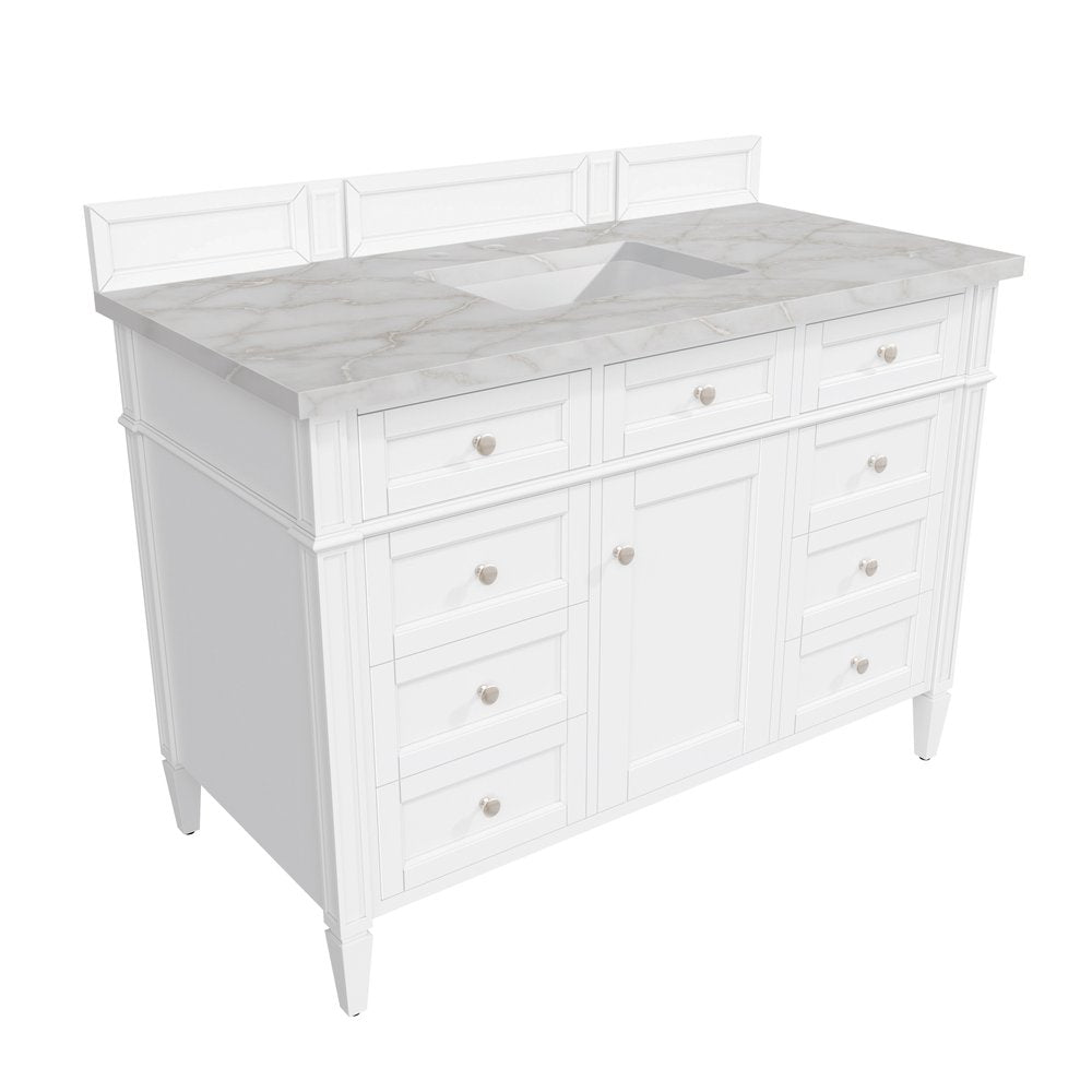 James Martin - Brittany 48" Single Vanity, Bright White w/ 3 CM Victorian Silver Silestone Top - 655-V48-BW-3VSL view 8