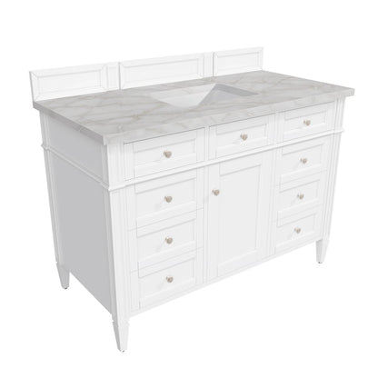 James Martin - Brittany 48" Single Vanity, Bright White w/ 3 CM Victorian Silver Silestone Top - 655-V48-BW-3VSL view 8
