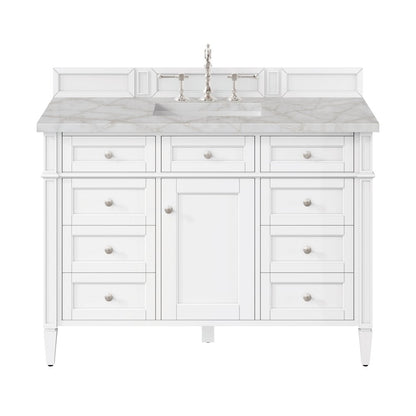 James Martin - Brittany 48" Single Vanity, Bright White w/ 3 CM Victorian Silver Silestone Top w/FreePower Wireless Charger - 655-V48-BW-FVSL view 1