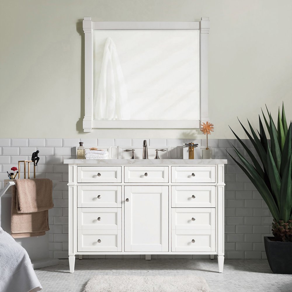 James Martin - Brittany 48" Single Vanity, Bright White w/ 3 CM Victorian Silver Silestone Top w/FreePower Wireless Charger - 655-V48-BW-FVSL view 4