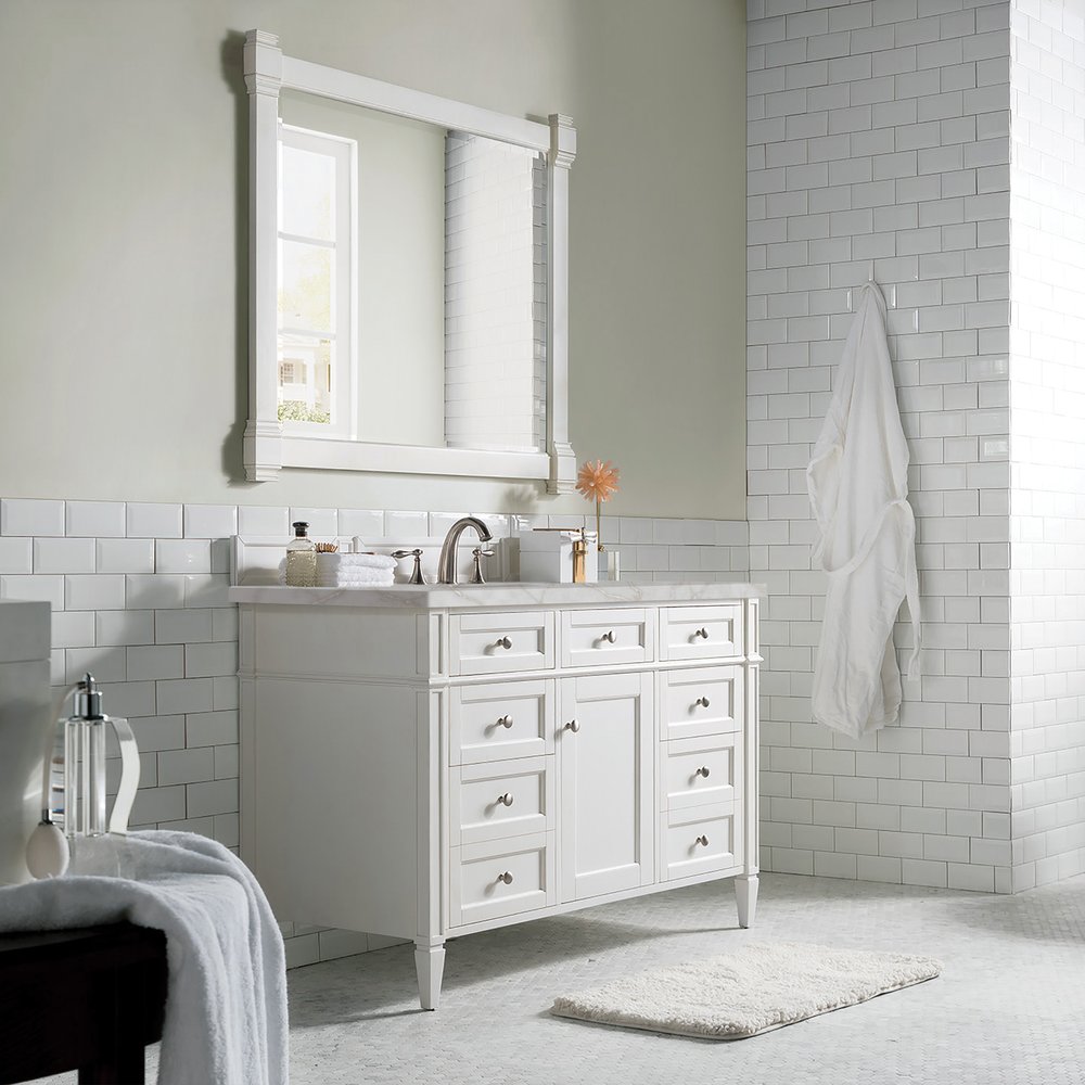 James Martin - Brittany 48" Single Vanity, Bright White w/ 3 CM Victorian Silver Silestone Top w/FreePower Wireless Charger - 655-V48-BW-FVSL view 5