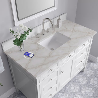 James Martin - Brittany 48" Single Vanity, Bright White w/ 3 CM Victorian Silver Silestone Top w/FreePower Wireless Charger - 655-V48-BW-FVSL view 8