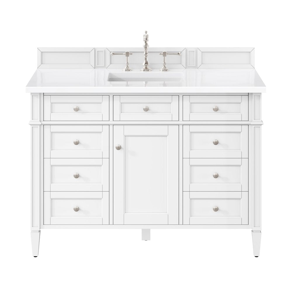James Martin - Brittany 48" Single Vanity, Bright White w/ 3 CM White Zeus Silestone Top - 655-V48-BW-3WZ view 1