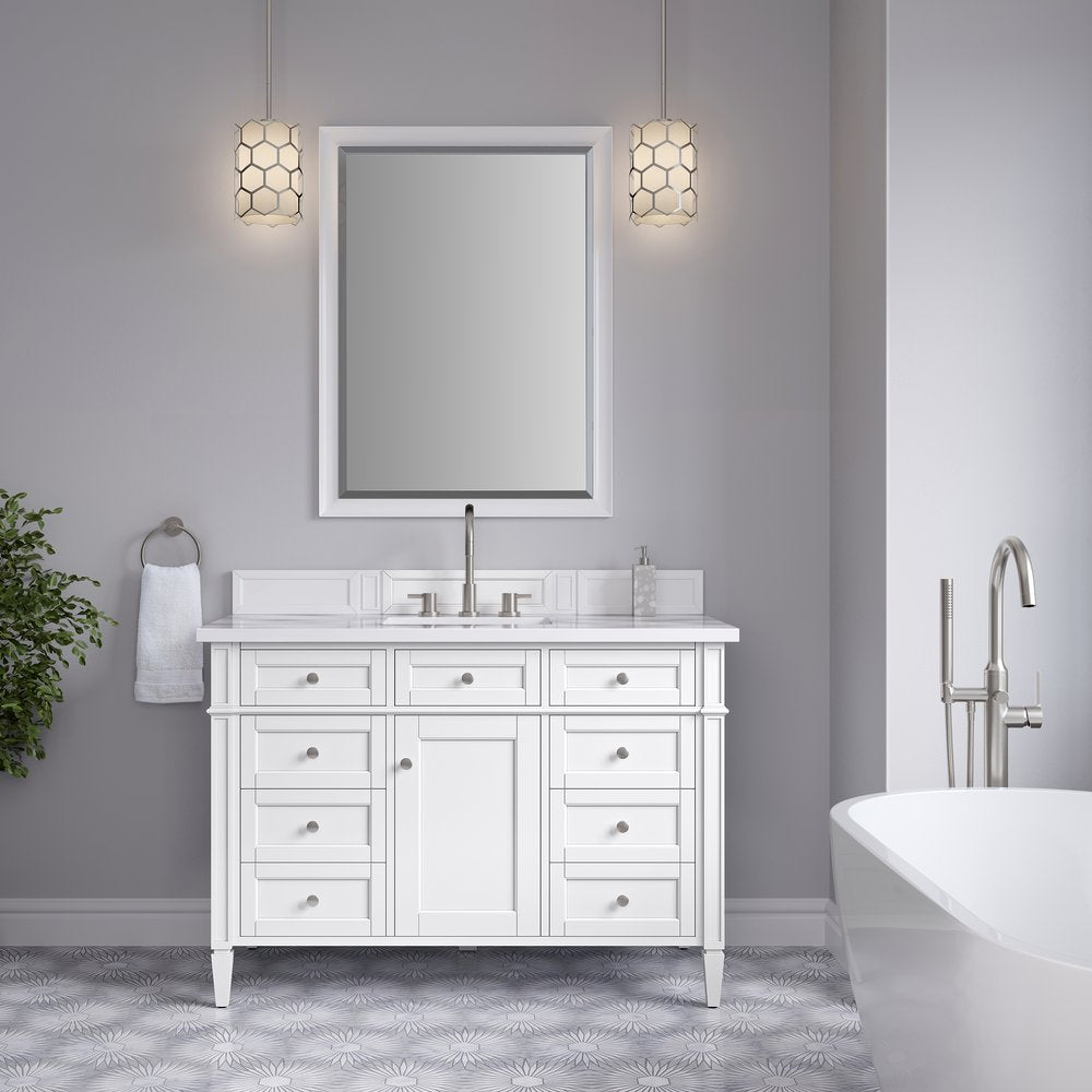 James Martin - Brittany 48" Single Vanity, Bright White w/ 3 CM White Zeus Silestone Top - 655-V48-BW-3WZ view 3