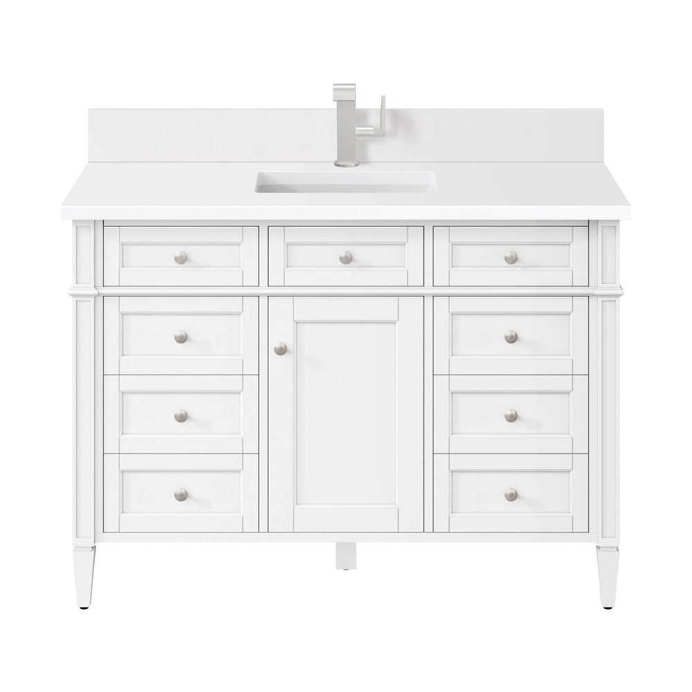 James Martin - Brittany 48" Single Vanity, Bright White w/ Single Hole 3 CM White Zeus Silestone Top & Backsplash - 655-V48-BW-1WZ view 1