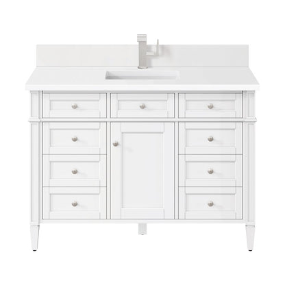 James Martin - Brittany 48" Single Vanity, Bright White w/ Single Hole 3 CM White Zeus Silestone Top & Backsplash - 655-V48-BW-1WZ view 1