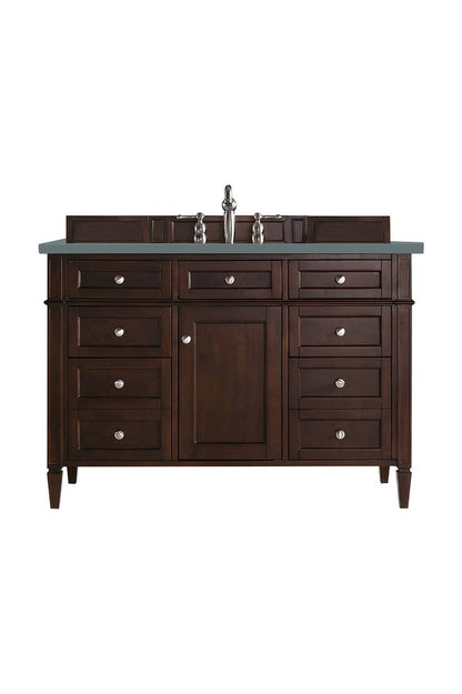 James Martin - Brittany 48" Single Vanity, Burnished Mahogany w/ 3 CM Cala Blue Silestone Top - 650-V48-BNM-3CBL view 1