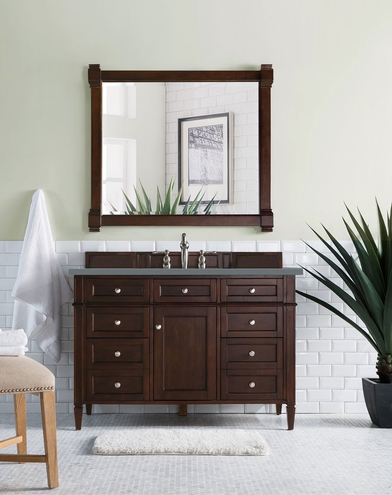 James Martin - Brittany 48" Single Vanity, Burnished Mahogany w/ 3 CM Cala Blue Silestone Top - 650-V48-BNM-3CBL view 3