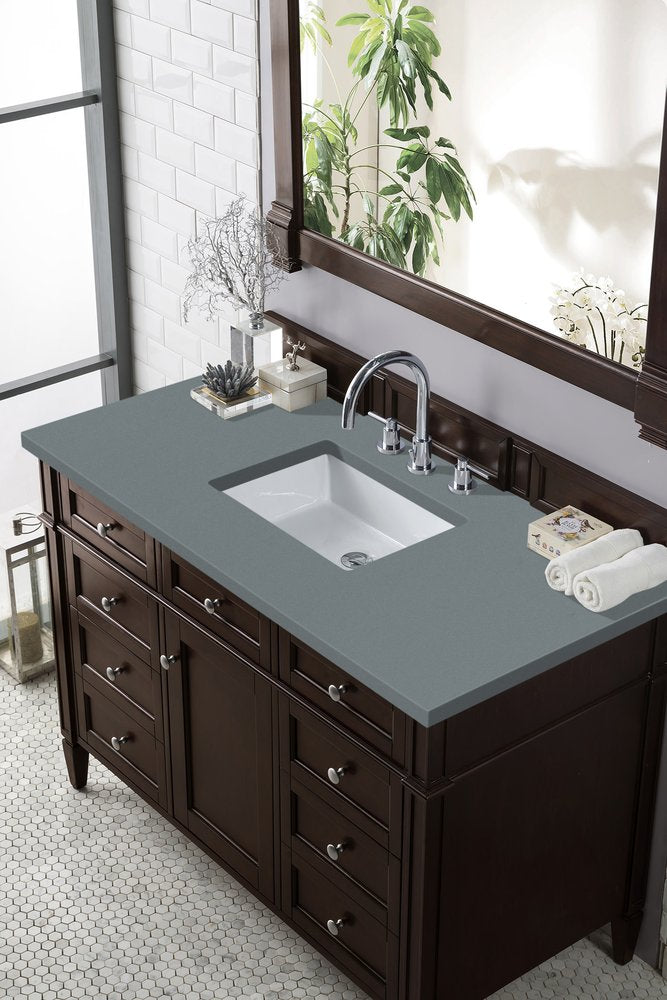 James Martin - Brittany 48" Single Vanity, Burnished Mahogany w/ 3 CM Cala Blue Silestone Top - 650-V48-BNM-3CBL view 4