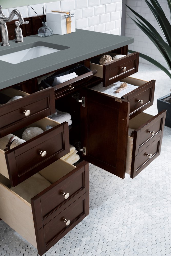 James Martin - Brittany 48" Single Vanity, Burnished Mahogany w/ 3 CM Cala Blue Silestone Top - 650-V48-BNM-3CBL view 5