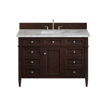 James Martin - Brittany 48" Single Vanity, Burnished Mahogany w/ 3 CM Carrara Marble Top - 650-V48-BNM-3CAR view 1