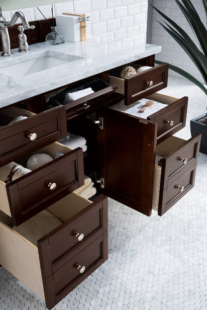 James Martin - Brittany 48" Single Vanity, Burnished Mahogany w/ 3 CM Carrara Marble Top - 650-V48-BNM-3CAR view 5