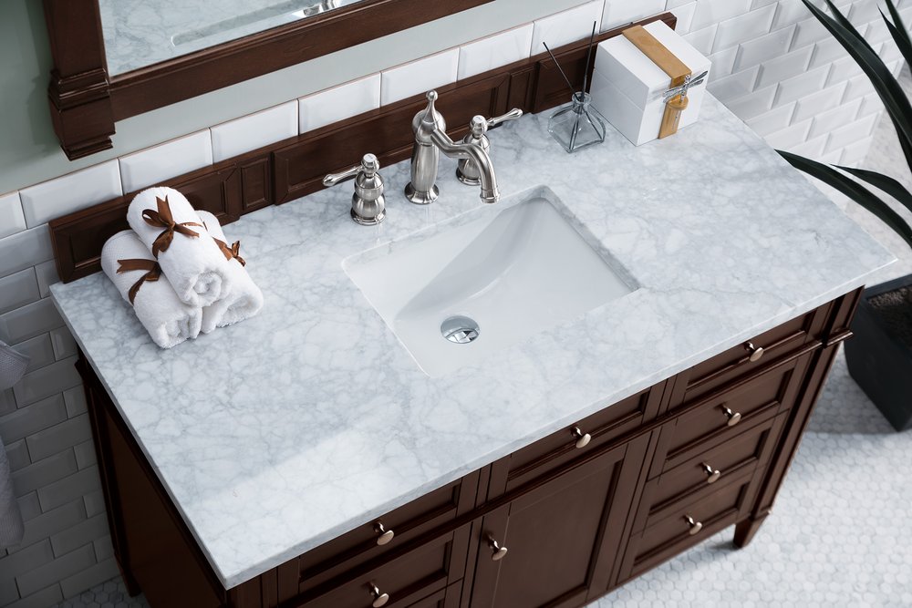 James Martin - Brittany 48" Single Vanity, Burnished Mahogany w/ 3 CM Carrara Marble Top - 650-V48-BNM-3CAR view 6