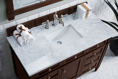 James Martin - Brittany 48" Single Vanity, Burnished Mahogany w/ 3 CM Carrara Marble Top - 650-V48-BNM-3CAR view 6