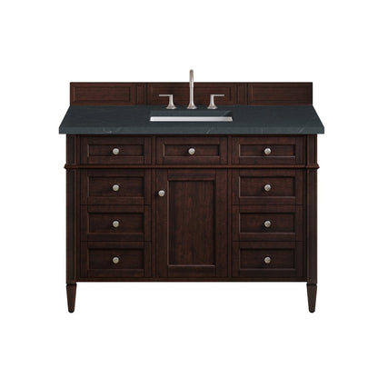 James Martin - Brittany 48" Single Vanity, Burnished Mahogany w/ 3 CM Charcoal Soapstone Silestone Top - 650-V48-BNM-3CSP view 1