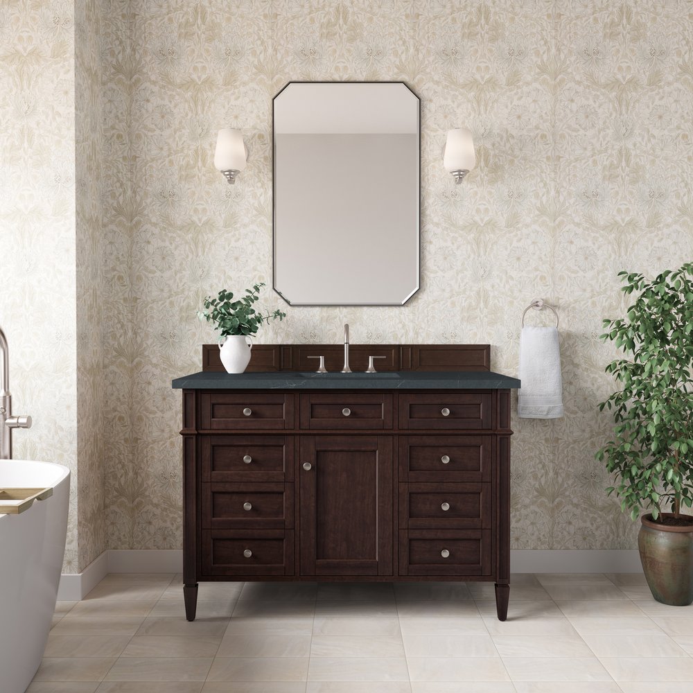 James Martin - Brittany 48" Single Vanity, Burnished Mahogany w/ 3 CM Charcoal Soapstone Silestone Top - 650-V48-BNM-3CSP view 3