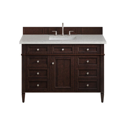 James Martin - Brittany 48" Single Vanity, Burnished Mahogany w/ 3 CM Eternal Jasmine Pearl Silestone Top - 650-V48-BNM-3EJP view 1
