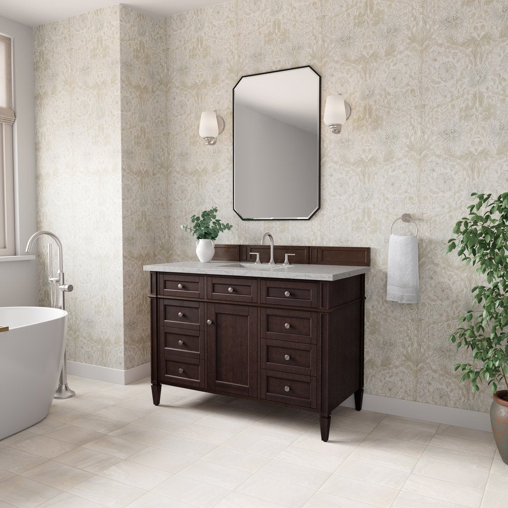 James Martin - Brittany 48" Single Vanity, Burnished Mahogany w/ 3 CM Eternal Jasmine Pearl Silestone Top - 650-V48-BNM-3EJP view 4