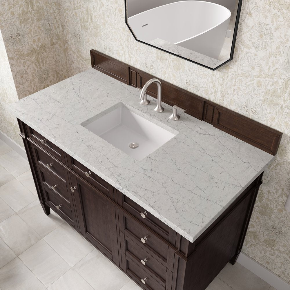 James Martin - Brittany 48" Single Vanity, Burnished Mahogany w/ 3 CM Eternal Jasmine Pearl Silestone Top - 650-V48-BNM-3EJP view 7