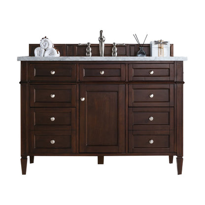 James Martin - Brittany 48" Single Vanity, Burnished Mahogany w/ 3 CM Eternal Jasmine Pearl Silestone Top w/FreePower Wireless Charger - 650-V48-BNM-FEJP view 1