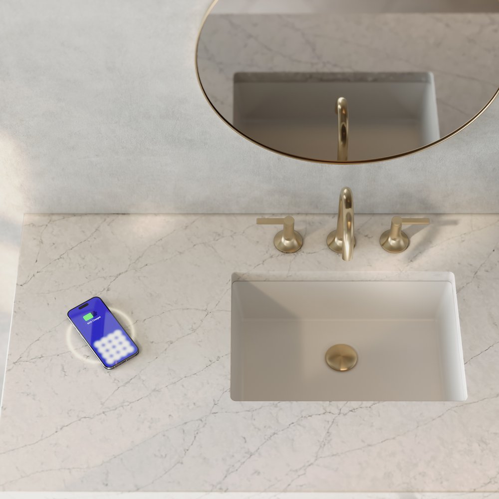 James Martin - Brittany 48" Single Vanity, Burnished Mahogany w/ 3 CM Eternal Jasmine Pearl Silestone Top w/FreePower Wireless Charger - 650-V48-BNM-FEJP view 2