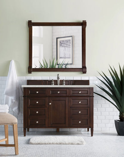James Martin - Brittany 48" Single Vanity, Burnished Mahogany w/ 3 CM Eternal Jasmine Pearl Silestone Top w/FreePower Wireless Charger - 650-V48-BNM-FEJP view 4