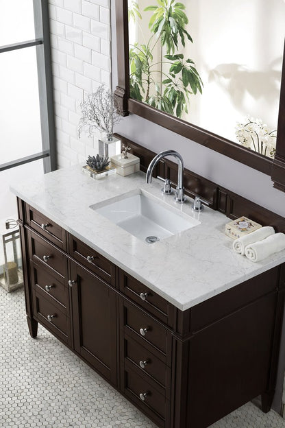 James Martin - Brittany 48" Single Vanity, Burnished Mahogany w/ 3 CM Eternal Jasmine Pearl Silestone Top w/FreePower Wireless Charger - 650-V48-BNM-FEJP view 5