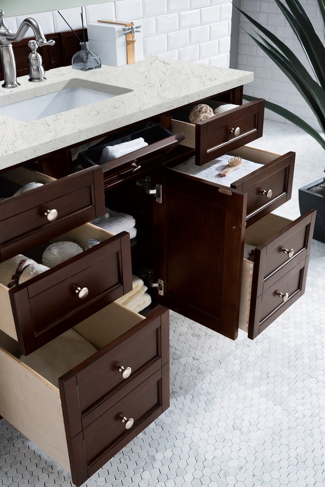 James Martin - Brittany 48" Single Vanity, Burnished Mahogany w/ 3 CM Eternal Jasmine Pearl Silestone Top w/FreePower Wireless Charger - 650-V48-BNM-FEJP view 6