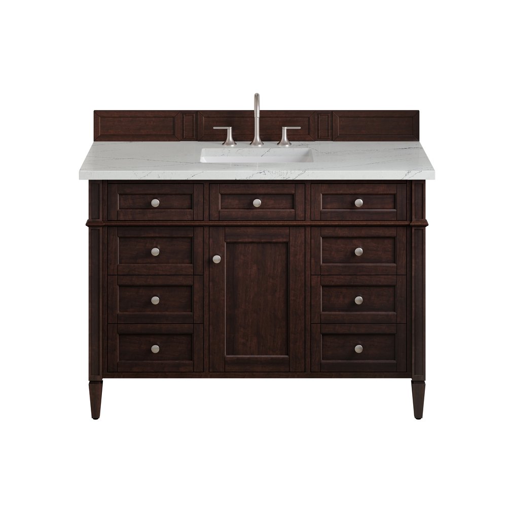 James Martin - Brittany 48" Single Vanity, Burnished Mahogany w/ 3 CM Ethereal Noctis Silestone Top - 650-V48-BNM-3ENC view 1